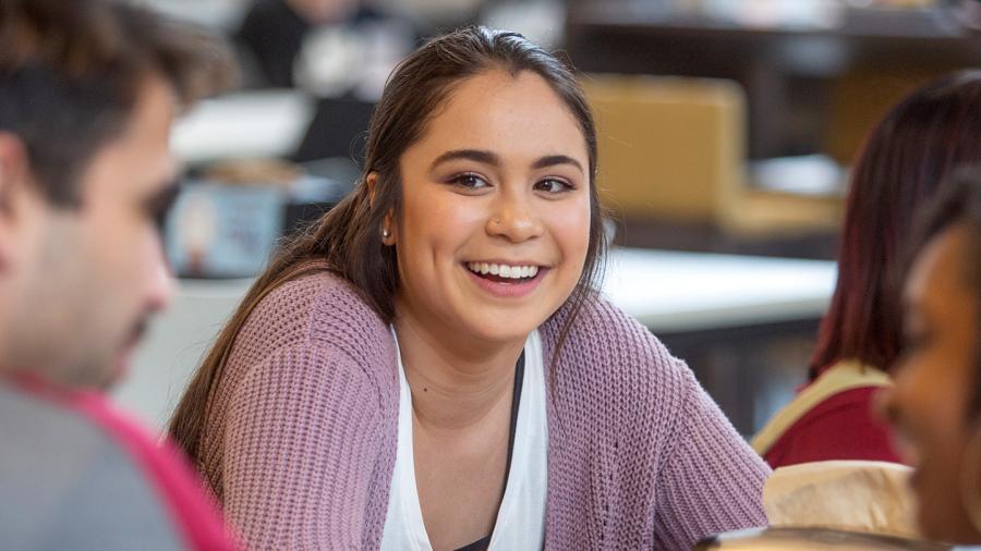 Student at a table