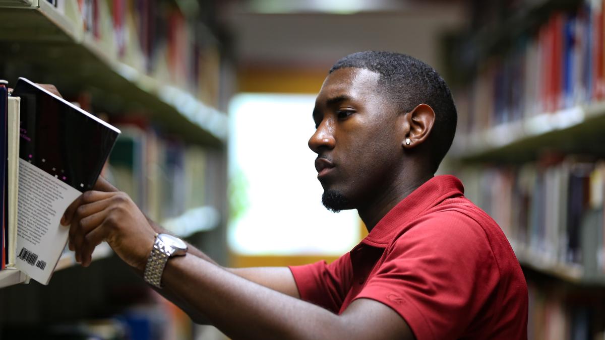 Student in a library